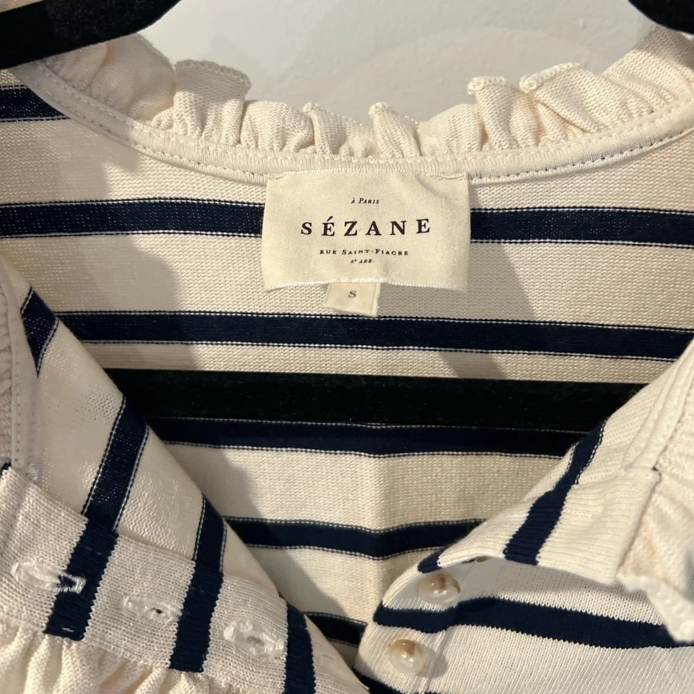 🆕 Sézane Gael Marinere Long Sleeve Shirt in Ecru Navy Small - Picture 6 of 9